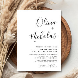 Invitación Boda de monograma de caligrafía mínima de escritur