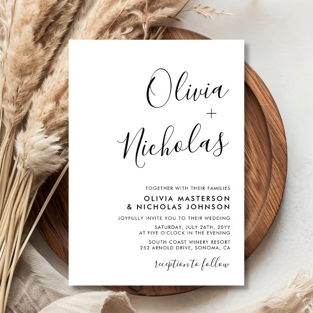 Invitación Boda de monograma de caligrafía mínima de escritur (Subido por el creador)