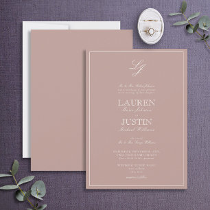 Invitación Boda de monograma de caligrafía Rosa con polvo clá