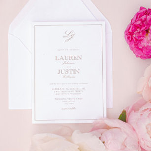 Invitación Boda de monograma de caligrafía Rosa con polvo clá