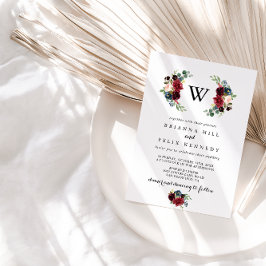 Invitación Boda de monograma de caligrafía rugiana de borgoña