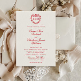 Invitación Boda de Monograma de Cima Romántico Rojo Vintage