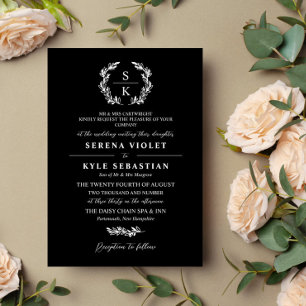 Invitación Boda de monograma de corona de laurel de tipografí