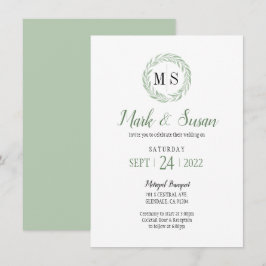 Invitación Boda de Monograma de Corona de Verde