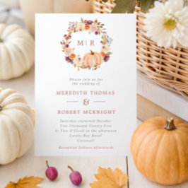 Invitación Boda de Monograma de Corona Floral de Calabaza
