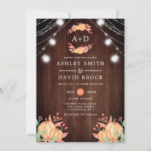 Invitación Boda de Monograma de Cosecha de Calabaza Luces de