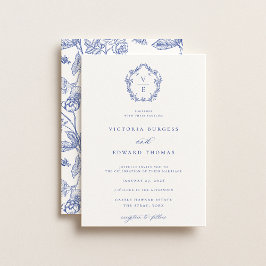 Invitación Boda de Monograma de Cresta Azul Regencia