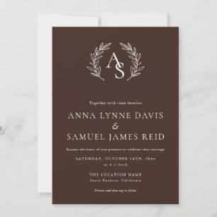 Invitación Boda de Monograma de Cresta Chocolate Marrón y Bla