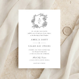 Invitación Boda de monograma de cresta de hortensia elegante
