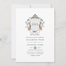 Invitación Boda de monograma de cresta de laurel de bosque ac