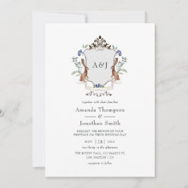 Invitación Boda de monograma de cresta de laurel de bosque ac