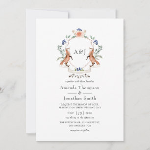 Invitación Boda de monograma de cresta de laurel de bosque ac