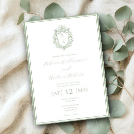 Invitación Boda de monograma de cresta elegante blanco y verd