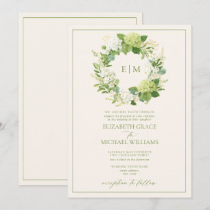 Invitación Boda de Monograma de Cresta Formal Fresca y Verde