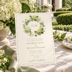 Invitación Boda de Monograma de Cresta Formal Fresca y Verde