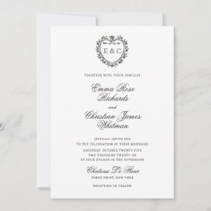 Invitación Boda de monograma de cresta vintage romántico