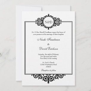 Invitación boda de monograma de desplazamiento victoriano bla