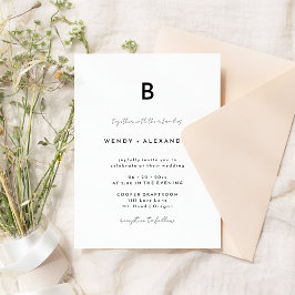 Invitación Boda de monograma de escritura blanca moderna