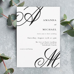 Invitación Boda de monograma de escritura simple y elegante