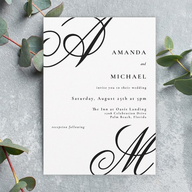 Invitación Boda de monograma de escritura simple y elegante (Available in printed and paperless digital download!)