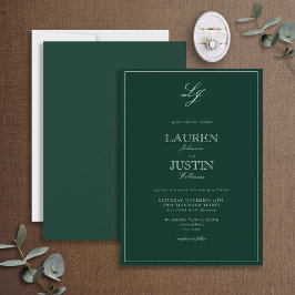 Invitación Boda de monograma de escritura verde esmeralda clá
