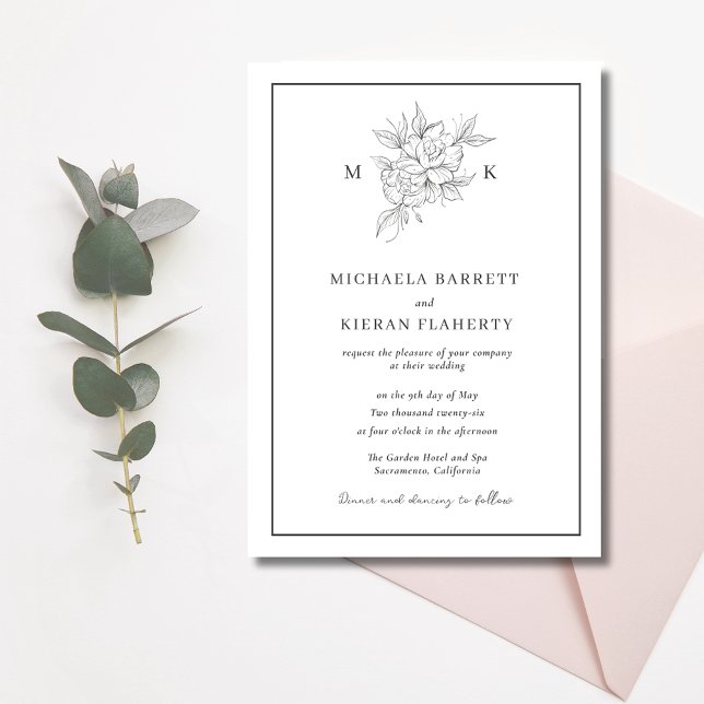 Invitación Boda de Monograma de Flor Botánica (Botanical Flower Monogram Wedding Invitation)