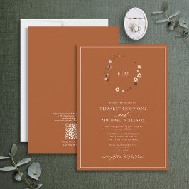 Invitación Boda de monograma de flor de roya quemada por códi