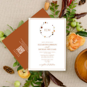 Invitación Boda de monograma de flor de roya quemada por códi