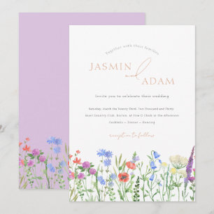 Invitación Boda de Monograma de Flor Silvestre Amapola Lavand