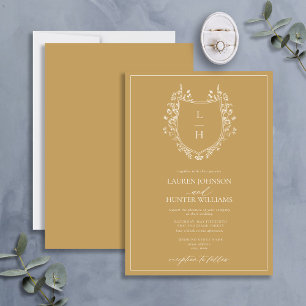 Invitación Boda de Monograma de Flor Silvestre de Oro Clásico