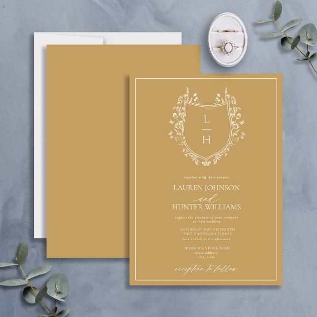 Invitación Boda de Monograma de Flor Silvestre de Oro Clásico (Subido por el creador)