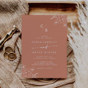 Invitación Boda de monograma de flor silvestre de terracota b