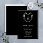Invitación Boda de monograma de flor silvestre negra clásico<br><div class="desc">¿Estás buscando un giro moderno en una invitación clásica a la boda? ¡No hay más que ver nuestra clásica invitación a la boda de un Escudo con un Monograma Negro! Esta bonita invitación está diseñada con un escudo de dibujos a mano adornado con flores silvestres y mariposas. Presenta sus iniciales...</div>