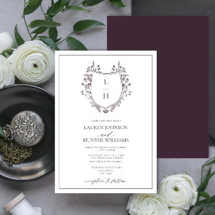 Invitación Boda de Monograma de Flor Silvestre Púrpura Clásic