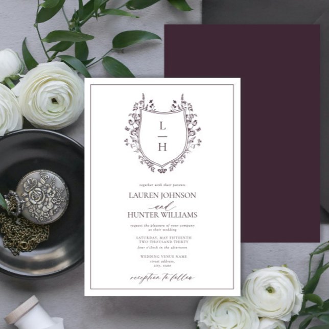 Invitación Boda de Monograma de Flor Silvestre Púrpura Clásic (Subido por el creador)
