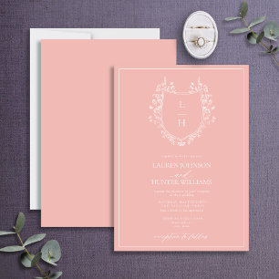 Invitación Boda de monograma de flor silvestre rosa clásico