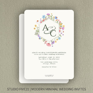 Invitación Boda de monograma de flor silvestre rusa moderna