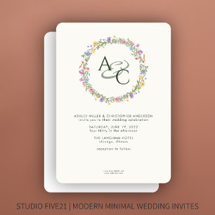 Invitación Boda de monograma de flor silvestre rusa moderna