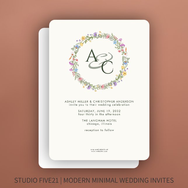 Invitación Boda de monograma de flor silvestre rusa moderna (Subido por el creador)