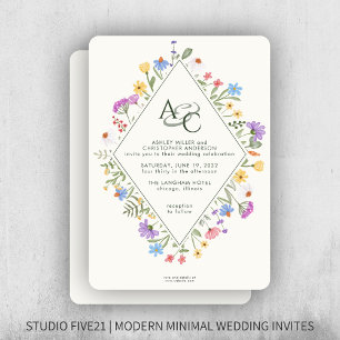 Invitación Boda de monograma de flor silvestre rusa moderna