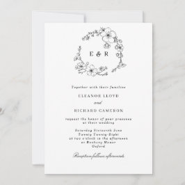 Invitación Boda de monograma de floración blanca y negra