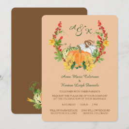 Invitación Boda de monograma de floral de cosecha otoñal