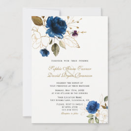 Invitación Boda de Monograma de Flores de Oro Azul caprichoso