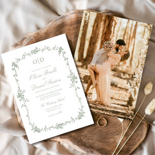 Invitación Boda de Monograma de foto verde de Sage, Victoria