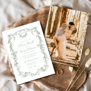 Invitación Boda de Monograma de foto verde de Sage, Victoria