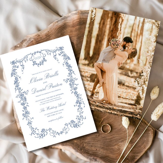 Invitación Boda de Monograma de Fotografía Azul de Victoria (Subido por el creador)