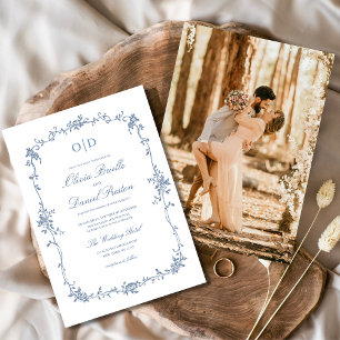 Invitación Boda de Monograma de Fotografía Azul de Victoria