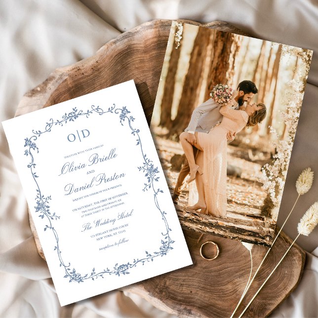 Invitación Boda de Monograma de Fotografía Azul de Victoria (Subido por el creador)