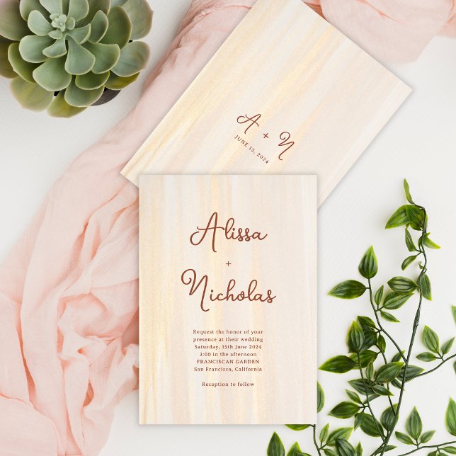 Invitación Boda de monograma de guion de pincel dorado y terr (Subido por el creador)