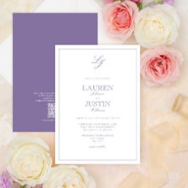 Invitación Boda de monograma de guiones de lavanda clásica de
